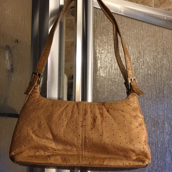 Tan ostrich print shoulder bag - Picture 1 of 6